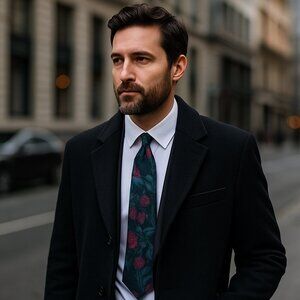 Halston III Vintage Italian Silk Tie – Made in USA – Floral Midnight Garden